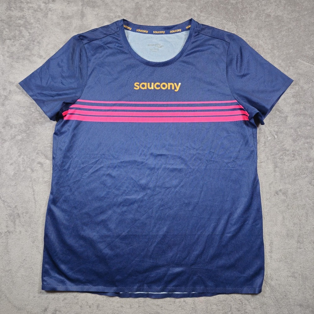 Saucony Elite Short Sleeve Running Shirt Navy Pink XL